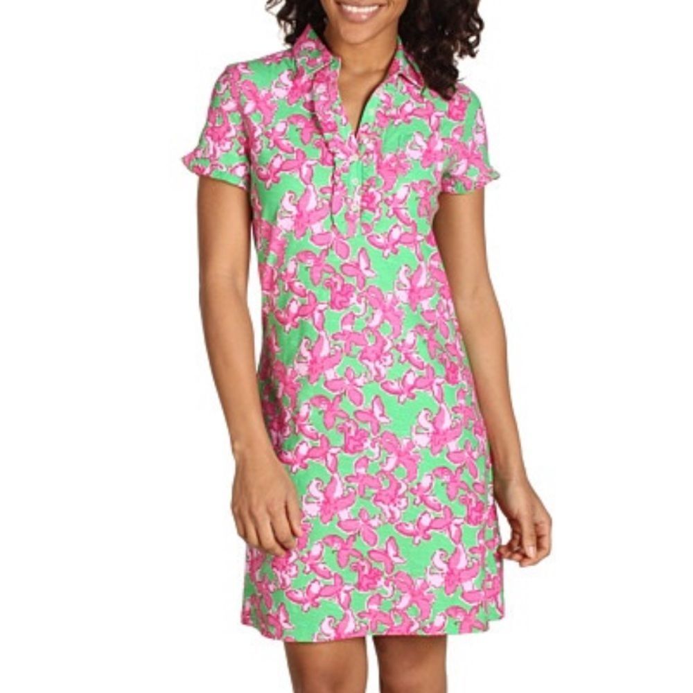 Lilly Pulitzer Carolyn Cotton Dress Pink‎ Green Size XS